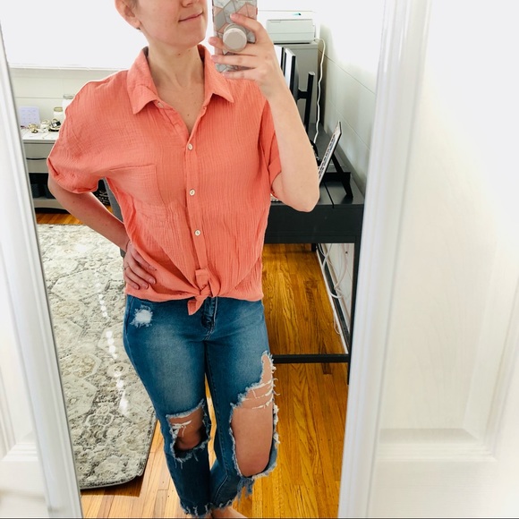 Self Esteem Tops - NEW Self Esteem Pink Relaxed Button Up Linen Top